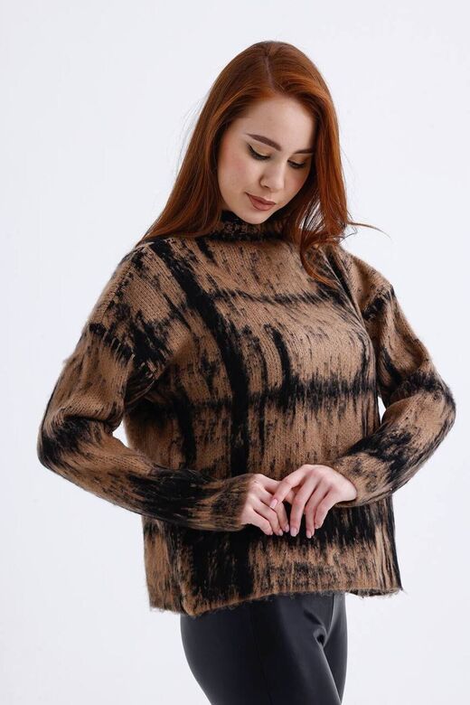 Ekose Desen Hakim Yaka Oversize Triko Kazak