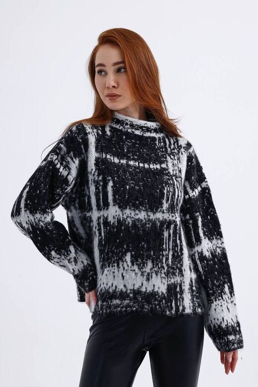 Ekose Desen Hakim Yaka Oversize Triko Kazak