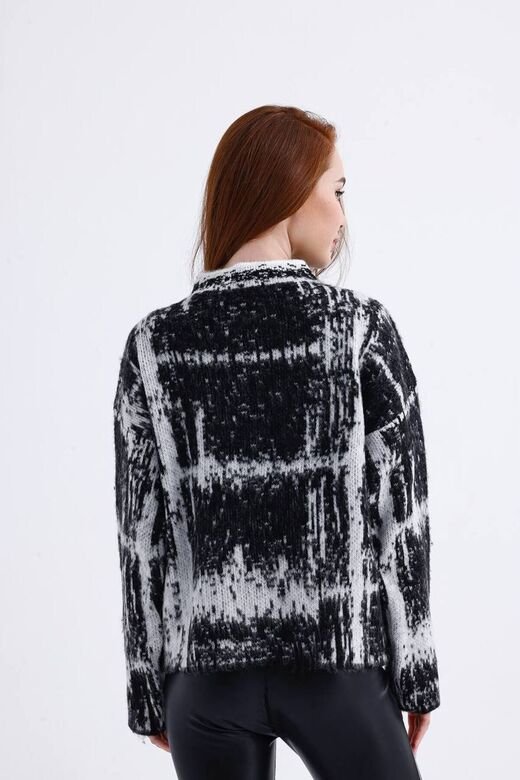Ekose Desen Hakim Yaka Oversize Triko Kazak