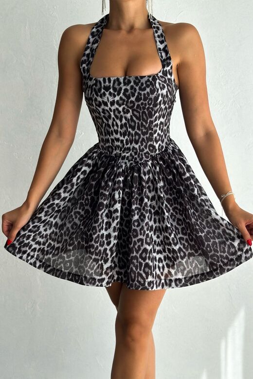 Leopar Desenli Prenses Elbise
