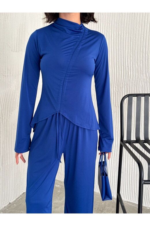 Sandy Kumaş Körüklü Bluz Pantolon İkili Takım
