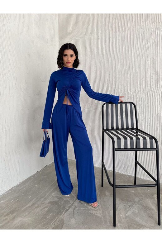 SANDY KUMAŞ KÖRÜKLÜ BLUZ PANTOLON İKİLİ TAKIM