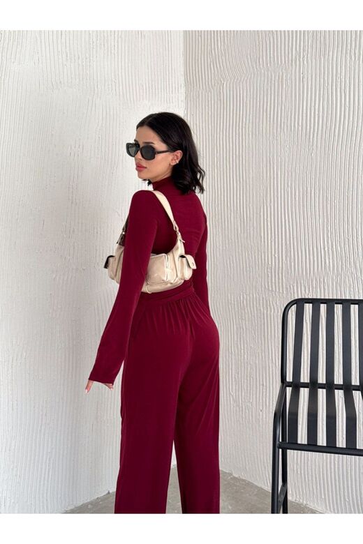 Sandy Kumaş Körüklü Bluz Pantolon İkili Takım