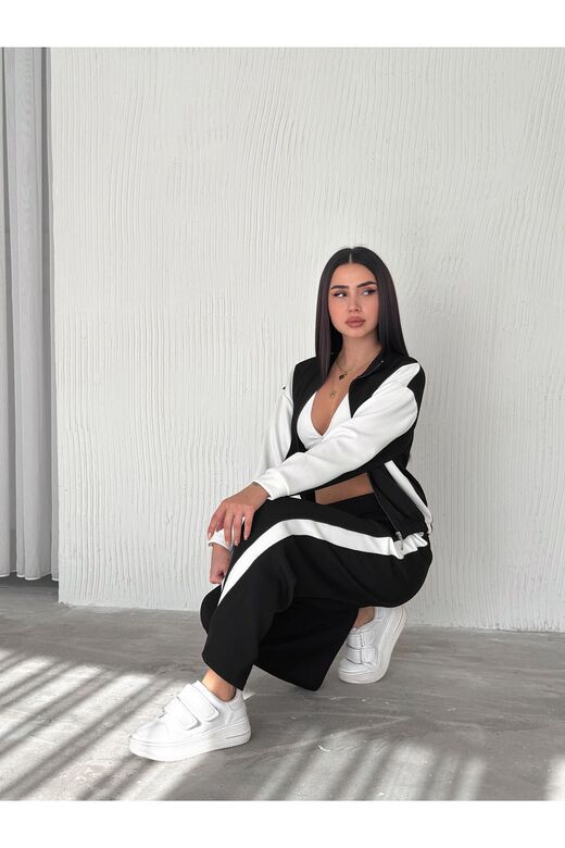 Garnili Modal Kumaş Şerit Detaylı Fermuarlı  Eşofman Takım