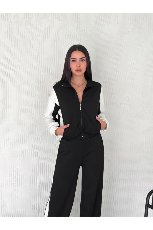 Garnili Modal Kumaş Şerit Detaylı Fermuarlı  Eşofman Takım