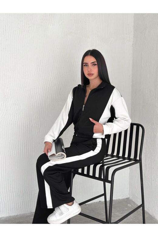 Garnili Modal Kumaş Şerit Detaylı Fermuarlı  Eşofman Takım