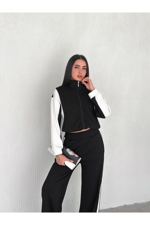 Garnili Modal Kumaş Şerit Detaylı Fermuarlı  Eşofman Takım