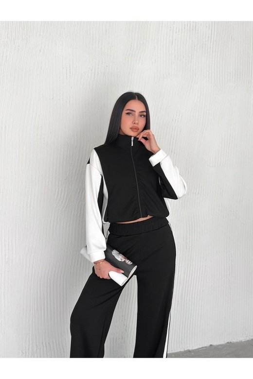 GARNİLİ MODAL KUMAŞ ŞERİT DETAYLI FERMUARLI  EŞOFMAN TAKIM