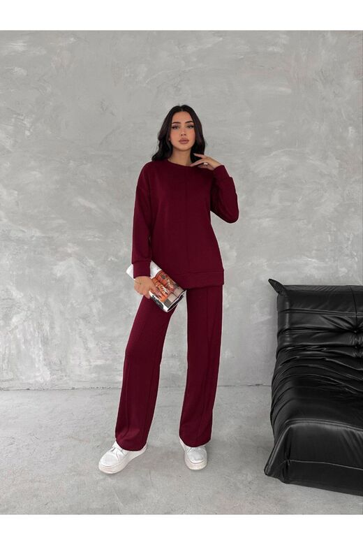 Ters Dikiş Detaylı Modal Kumaş Geniş Paça Eşofman Takım
