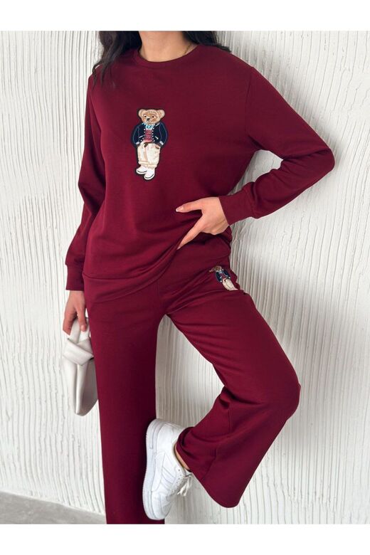 Teddy Nakışlı Modal Fgeniş Paça Eşofman Takım