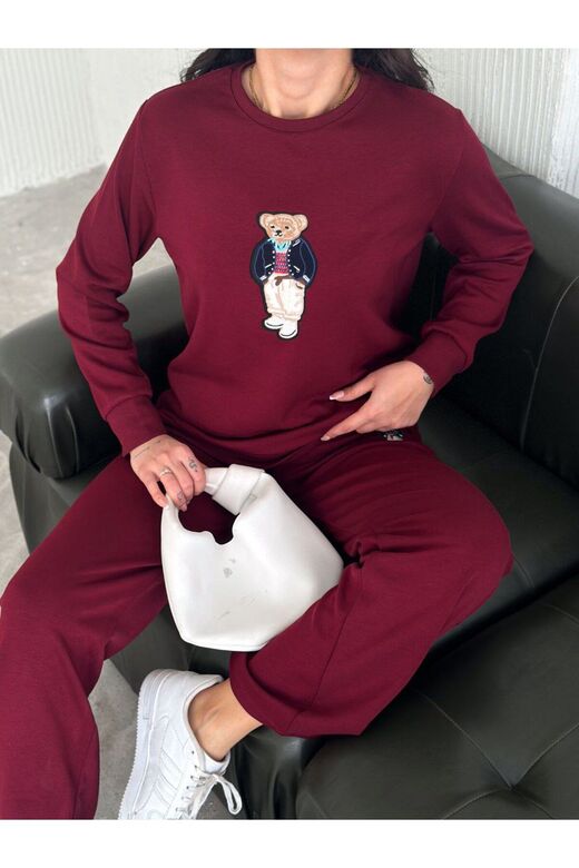 Teddy Nakışlı Modal Fgeniş Paça Eşofman Takım