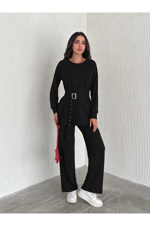 Kemerli Modal Kumaş Geniş Paça Takım