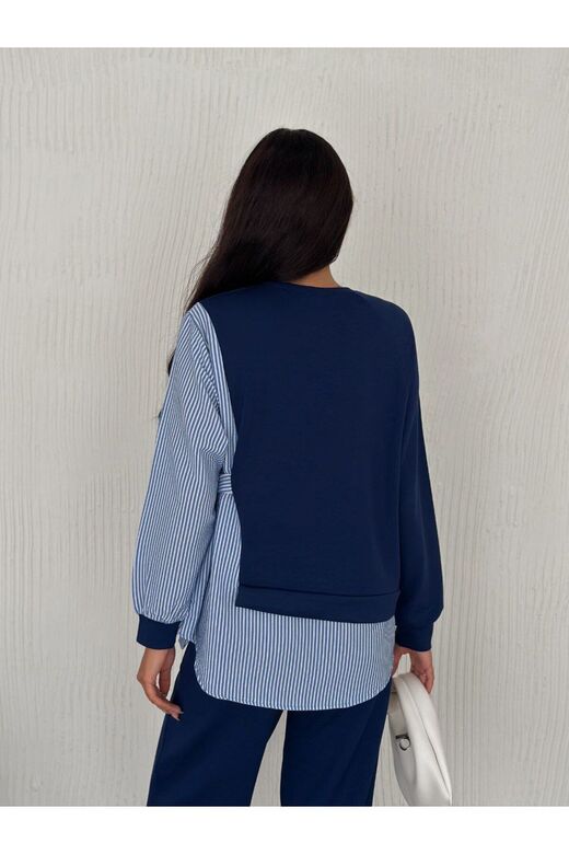 Poplin Bağlamalı Çizgi Detaylı Oversize Modal Kumaş Takım
