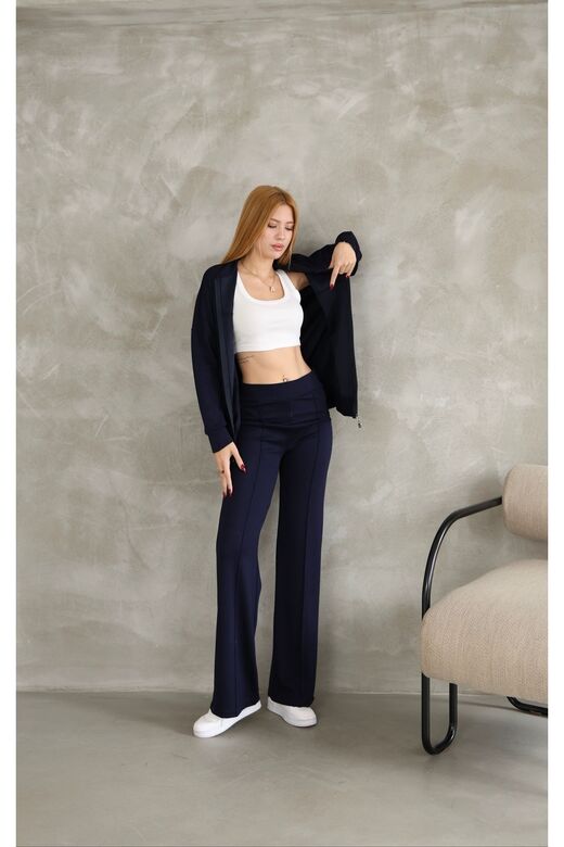 Oversize Fermuarlı Çıma Detaylı  Geniş Paça Modal Kumaş Eşofman Takım