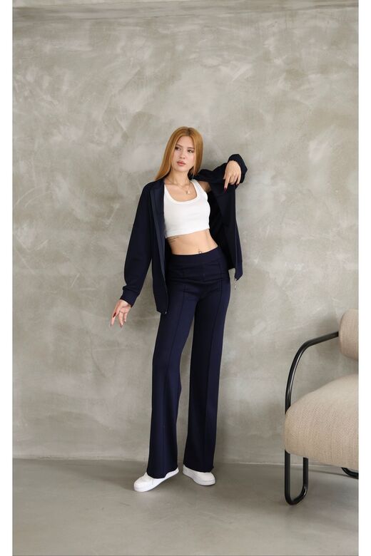 Oversize Fermuarlı Çıma Detaylı  Geniş Paça Modal Kumaş Eşofman Takım