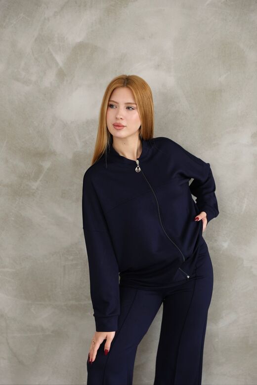Oversize Fermuarlı Çıma Detaylı  Geniş Paça Modal Kumaş Eşofman Takım