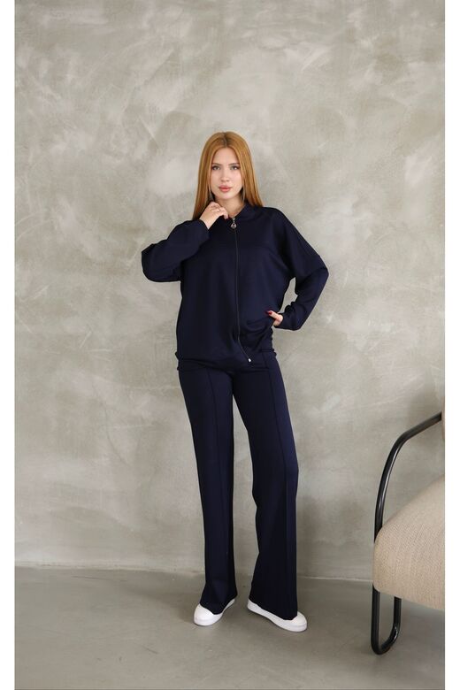 Oversize Fermuarlı Çıma Detaylı  Geniş Paça Modal Kumaş Eşofman Takım
