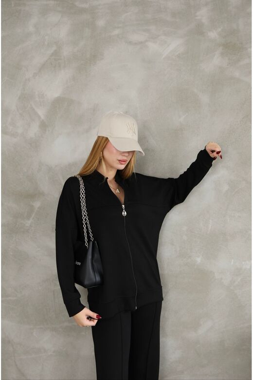 Oversize Fermuarlı Çıma Detaylı  Geniş Paça Modal Kumaş Eşofman Takım