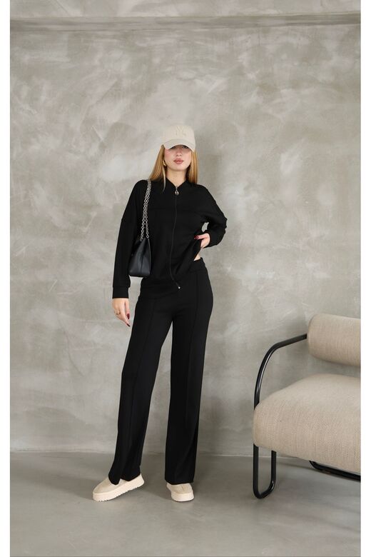 Oversize Fermuarlı Çıma Detaylı  Geniş Paça Modal Kumaş Eşofman Takım