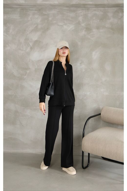 Oversize Fermuarlı Çıma Detaylı  Geniş Paça Modal Kumaş Eşofman Takım