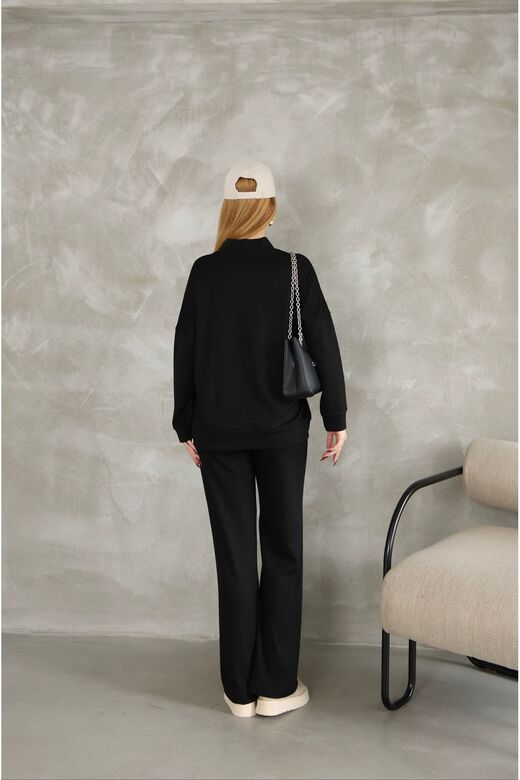 Oversize Fermuarlı Çıma Detaylı  Geniş Paça Modal Kumaş Eşofman Takım