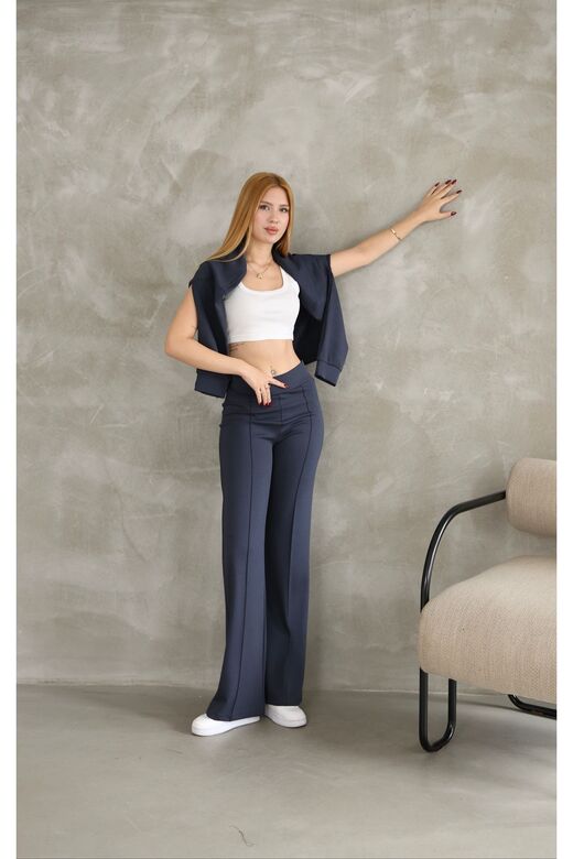 Oversize Fermuarlı Çıma Detaylı  Geniş Paça Modal Kumaş Eşofman Takım