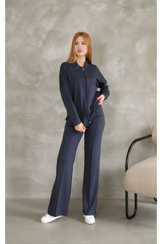 Oversize Fermuarlı Çıma Detaylı  Geniş Paça Modal Kumaş Eşofman Takım