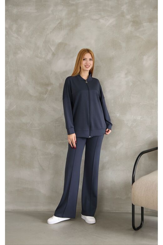 Oversize Fermuarlı Çıma Detaylı  Geniş Paça Modal Kumaş Eşofman Takım