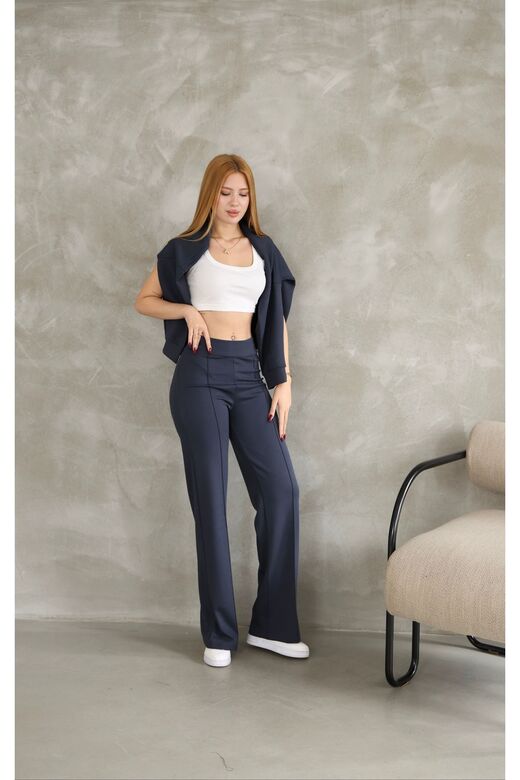 Oversize Fermuarlı Çıma Detaylı  Geniş Paça Modal Kumaş Eşofman Takım