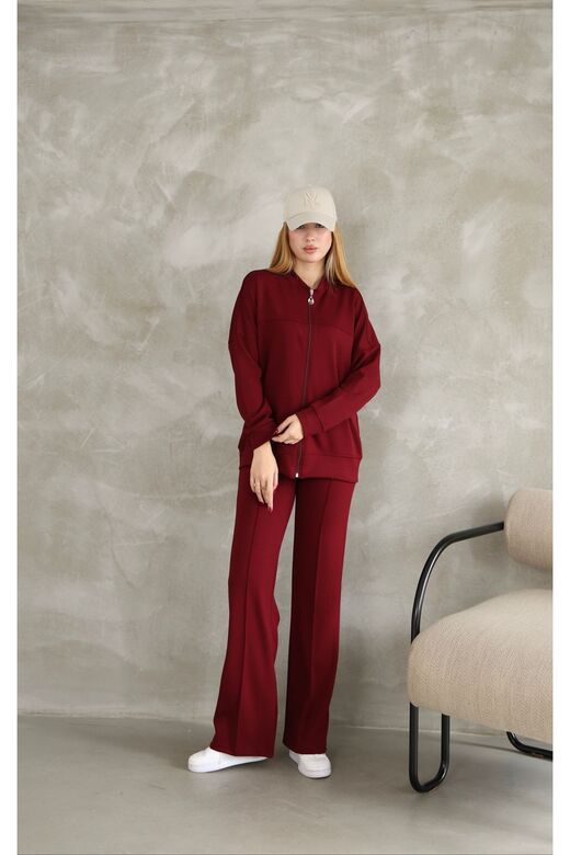 Oversize Fermuarlı Çıma Detaylı  Geniş Paça Modal Kumaş Eşofman Takım