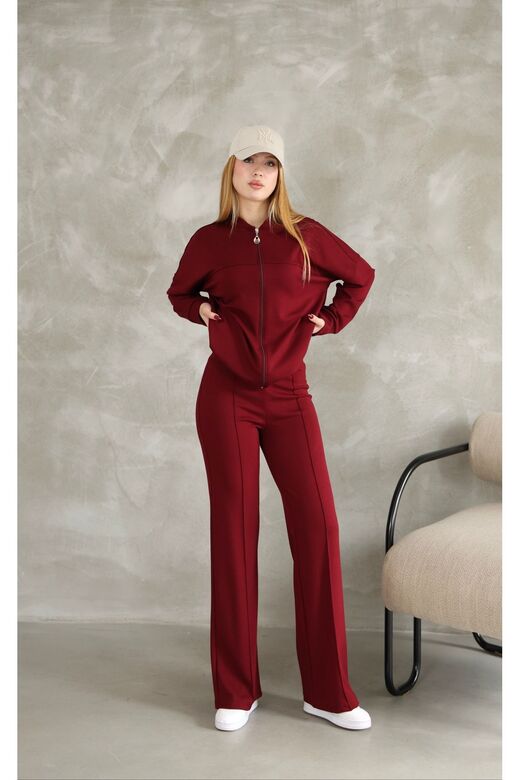 Oversize Fermuarlı Çıma Detaylı  Geniş Paça Modal Kumaş Eşofman Takım