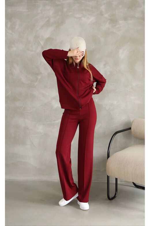 Oversize Fermuarlı Çıma Detaylı  Geniş Paça Modal Kumaş Eşofman Takım