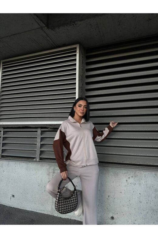 Oversize Garnili Fermuarlı Geniş Paça Modal Kumaş Eşofman Takım
