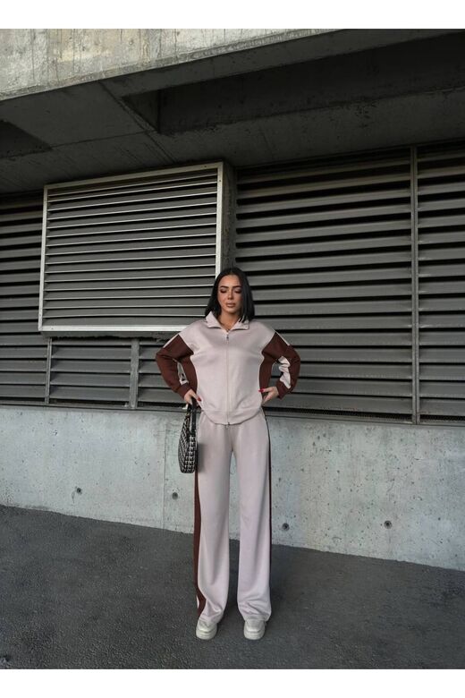 Oversize Garnili Fermuarlı Geniş Paça Modal Kumaş Eşofman Takım