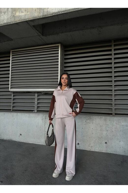 Oversize Garnili Fermuarlı Geniş Paça Modal Kumaş Eşofman Takım