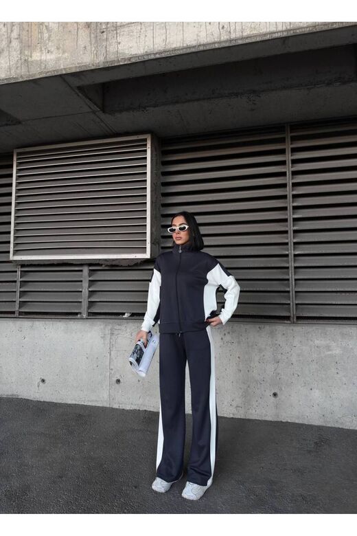 Oversize Garnili Fermuarlı Geniş Paça Modal Kumaş Eşofman Takım