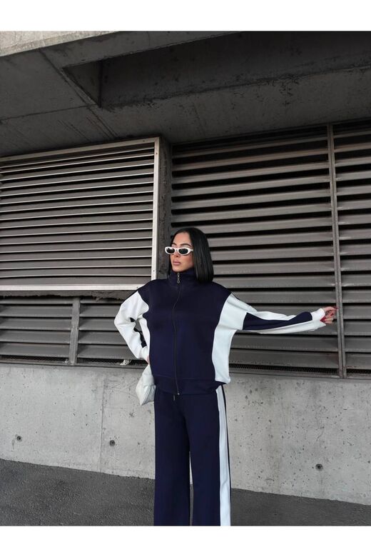 Oversize Garnili Fermuarlı Geniş Paça Modal Kumaş Eşofman Takım