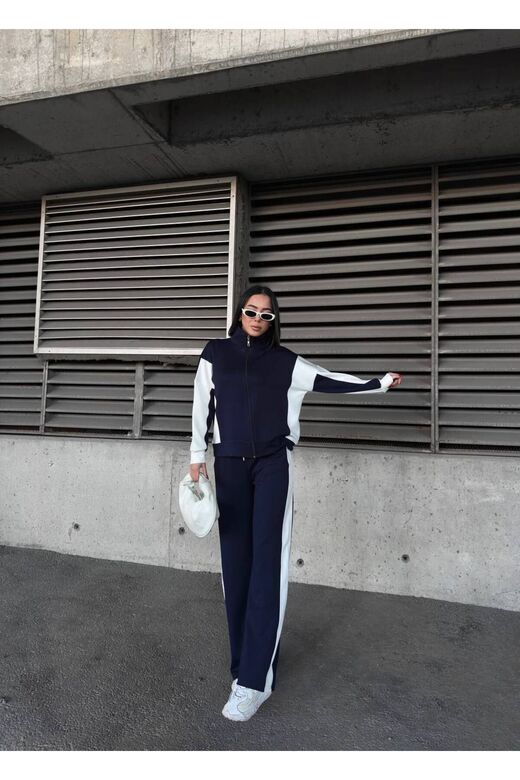 Oversize Garnili Fermuarlı Geniş Paça Modal Kumaş Eşofman Takım