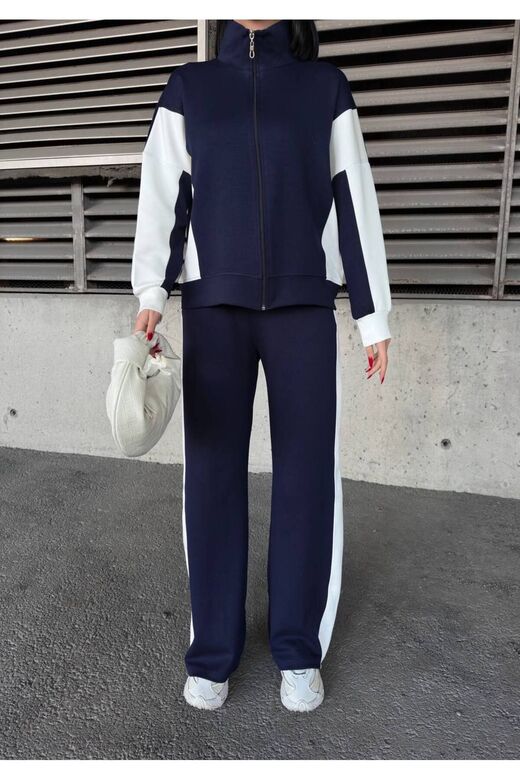 Oversize Garnili Fermuarlı Geniş Paça Modal Kumaş Eşofman Takım