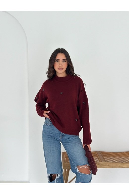 Çiçek Desenli Triko Kazak