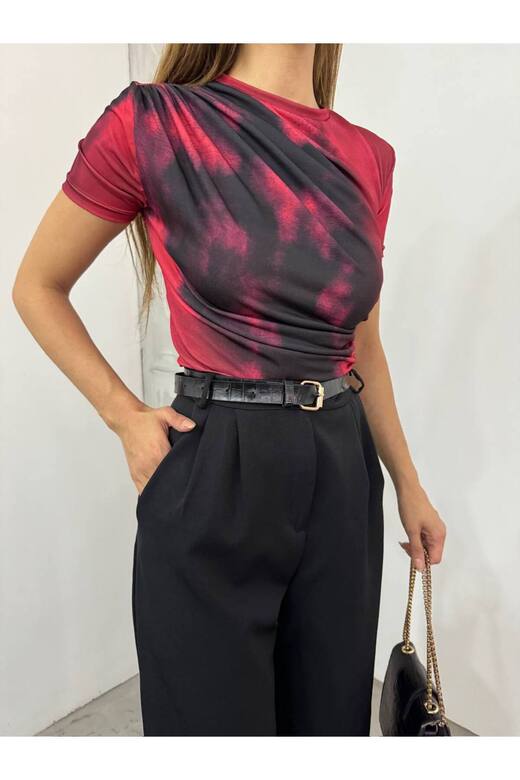 Drabe Yaka Batik Bordo Bluz