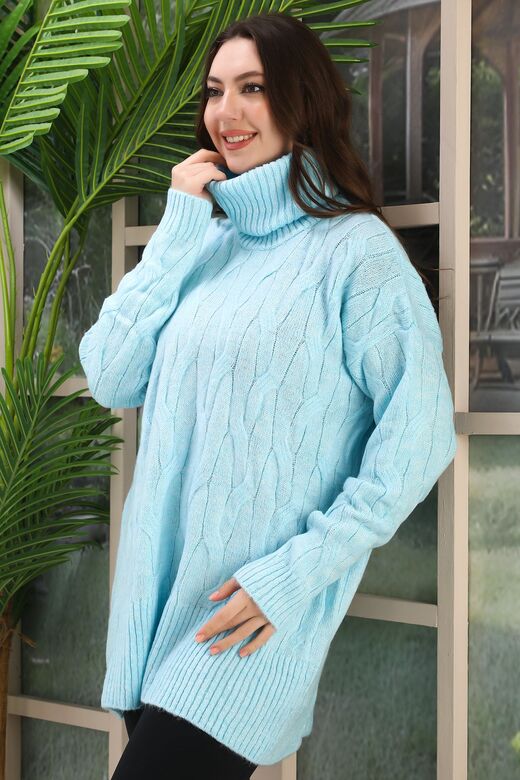 Balıkçı Yaka Örme Detaylı  Oversize Triko Tunik Kazak