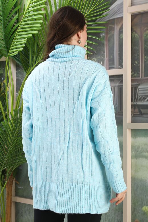 Balıkçı Yaka Örme Detaylı  Oversize Triko Tunik Kazak