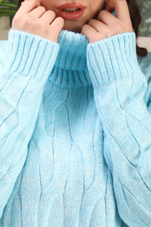 Balıkçı Yaka Örme Detaylı  Oversize Triko Tunik Kazak