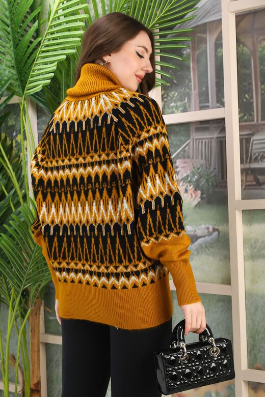 Balıkçı Yaka Oversize Örme Detaylı Yumuşak Triko Kazak
