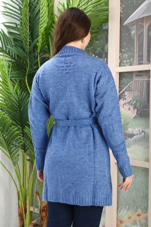Kuşaklı Oversize Örme Detaylı Triko Hırka