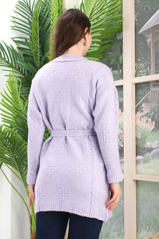 Kuşaklı Oversize Örme Detaylı Triko Hırka