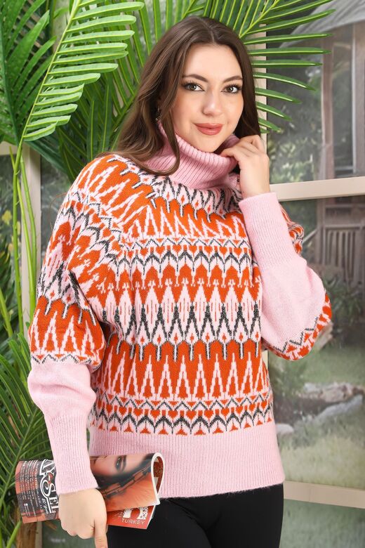 Balıkçı Yaka Oversize Örme Detaylı Yumuşak Triko Kazak