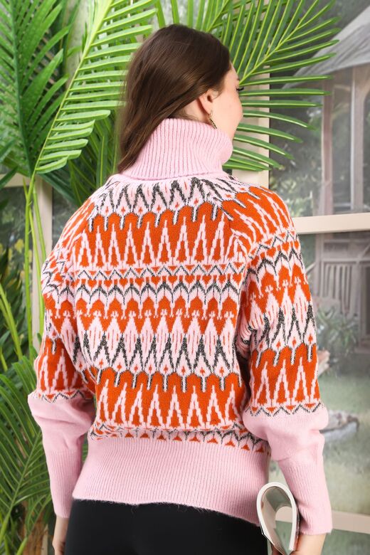 Balıkçı Yaka Oversize Örme Detaylı Yumuşak Triko Kazak