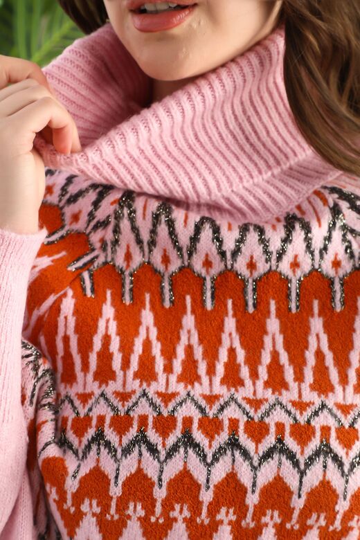 Balıkçı Yaka Oversize Örme Detaylı Yumuşak Triko Kazak